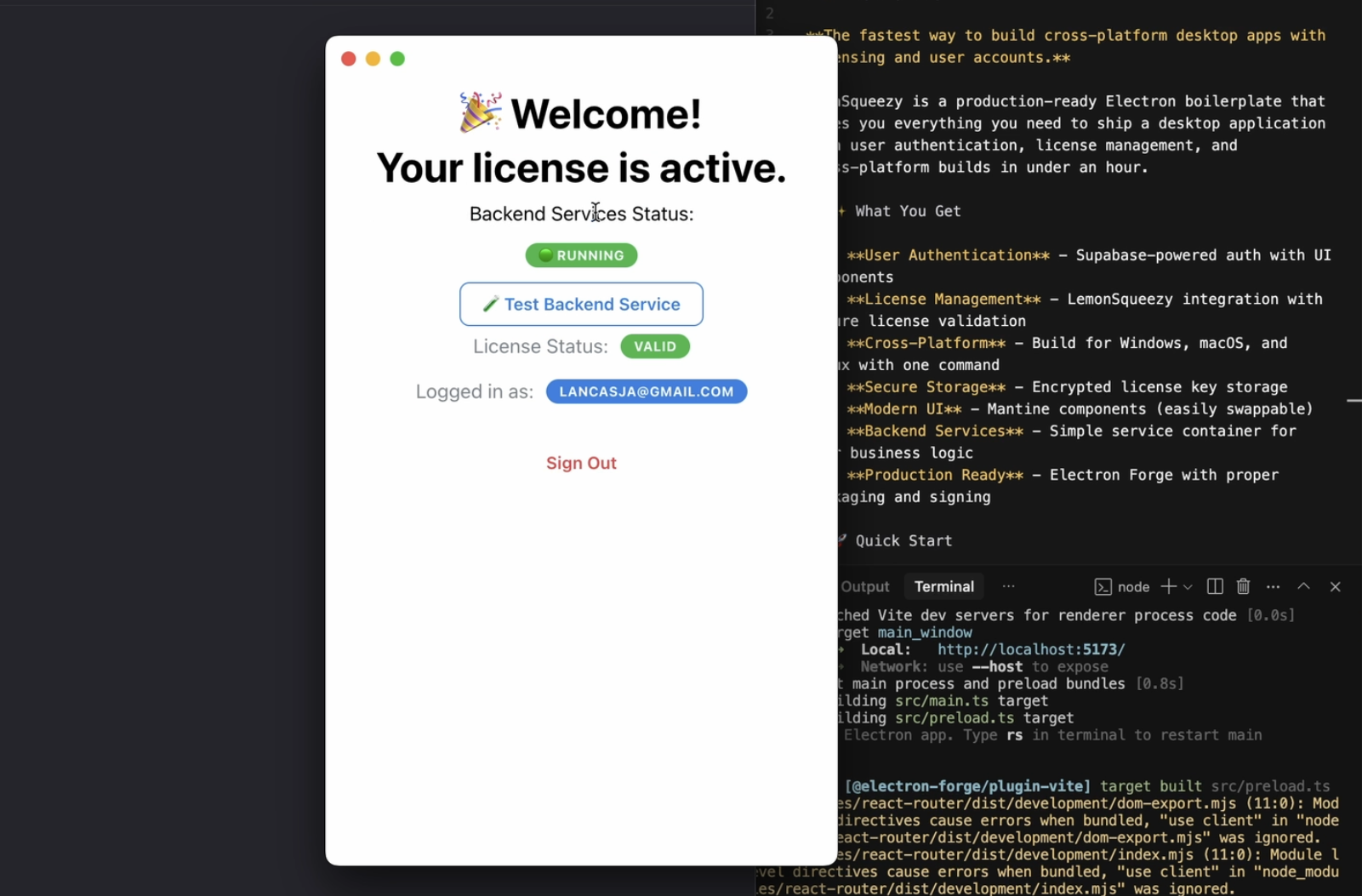 Cross-platform Desktop App Starter with Licensing and Auth